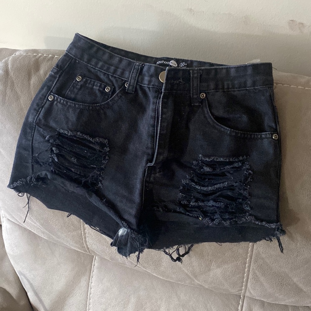Womens ripped denim shorts in vintage black